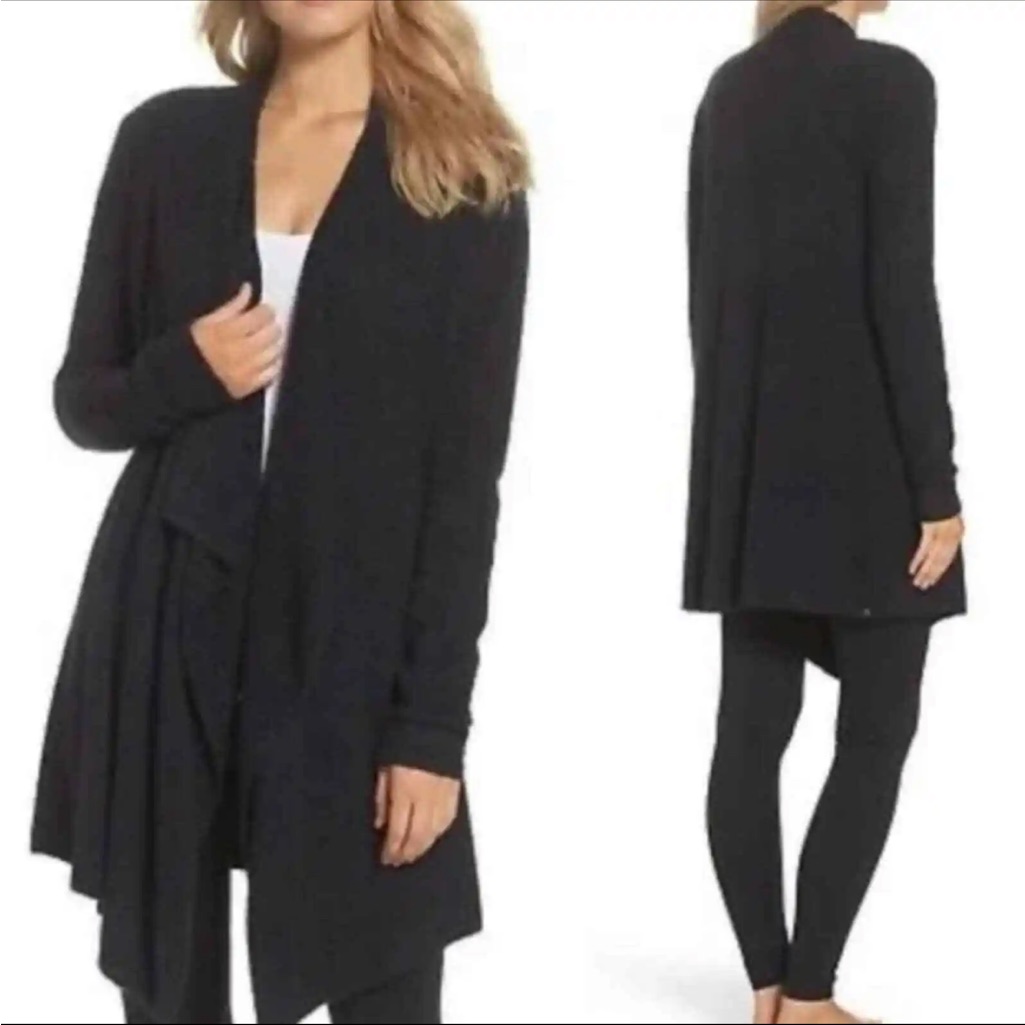 Barefoot Dreams Bamboo Chic Lite Calypso Wrap Cardigan Sweater 436 Black S/M